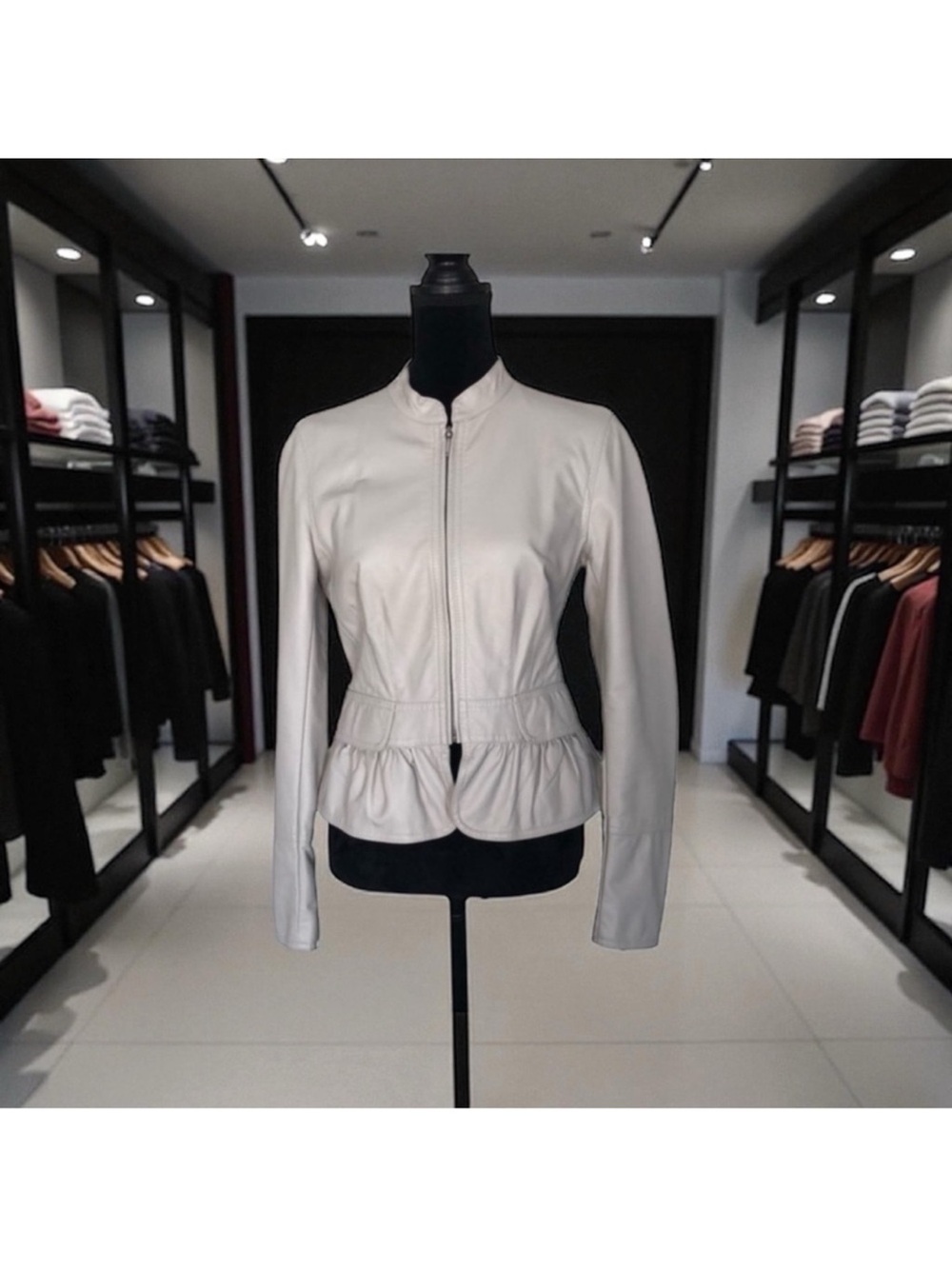 Inc international pleather faux leather peplum waist neutral jacket size small
